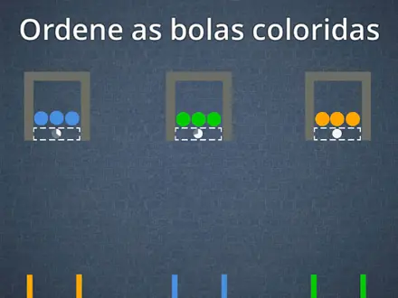 Pormenor de Brain It On!: três caixas com bolas azuis, verdes e laranja por ordenar